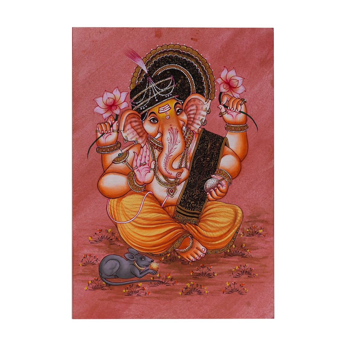 Lotus Blessing Lord Ganesha Divine Painting – Traditional Spiritual Wall Art